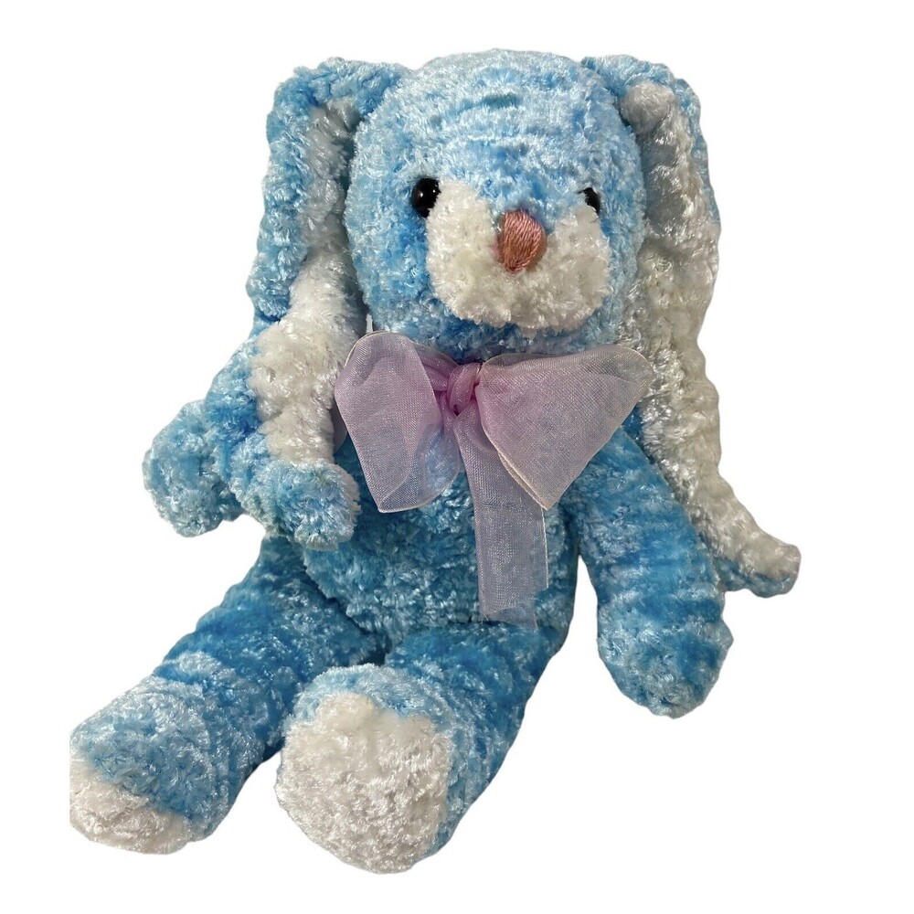 Dan Dee Blue Easter Bunny 7" Plush Rabbit Spring Bow Stuffed Animal Soft Fluffy